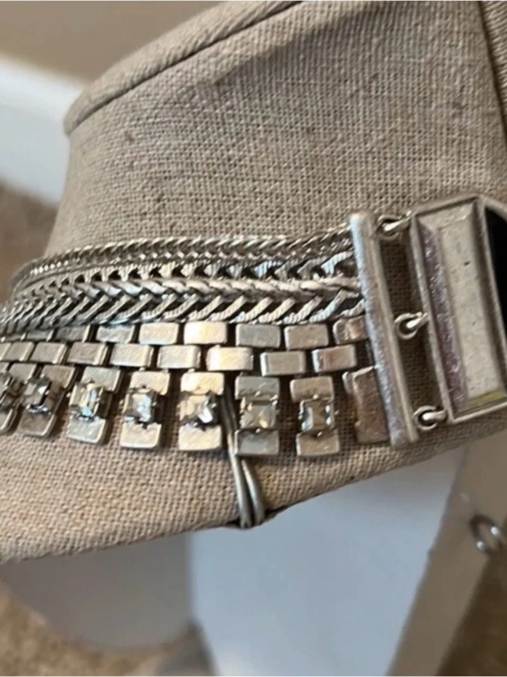 Stella & Dot silver Electra statement necklace with black, gray and clear stones
